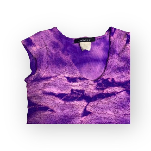 Vintage 90’s: Casadei ᪥ Textured Stretch Cap Sleeve Top ᪥ Purple Tie Dye ᪥ Luxe - Picture 5 of 16